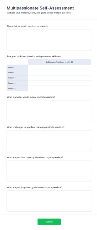 Multipassionate Self Assessment Form Template