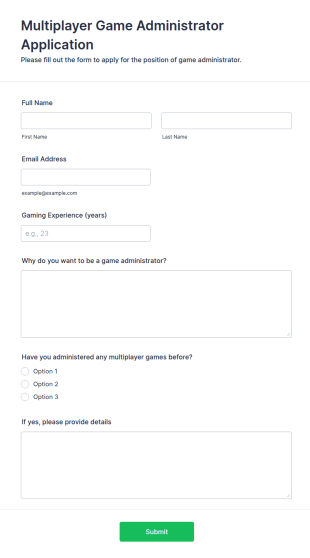 Multiplayer Game Administrator Application Form Template