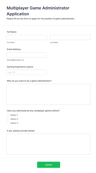 Multiplayer Game Administrator Application Form Template