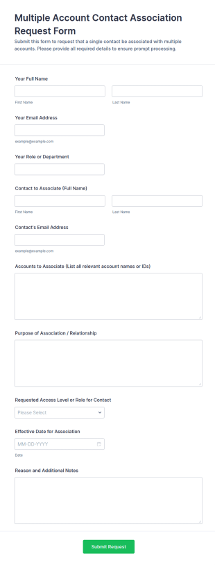 Multiple Account Contact Association Request Form Template