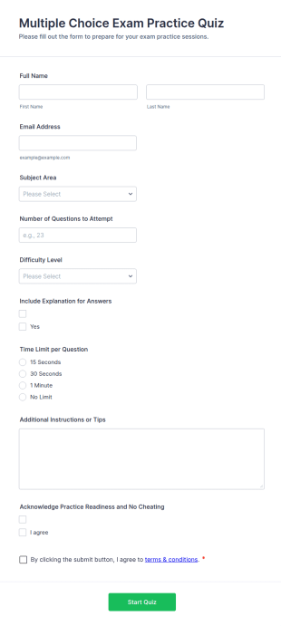 Multiple Choice Exam Practice Quiz Form Template
