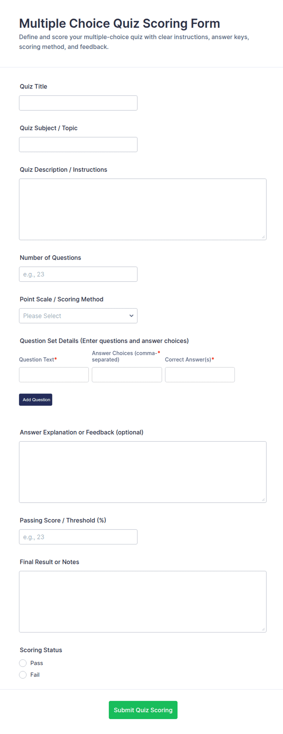 Multiple Choice Quiz Scoring Form Template | Jotform