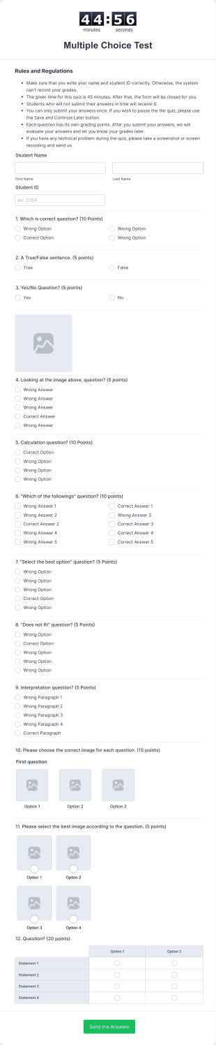 Multiple Choice Test Template Form Template