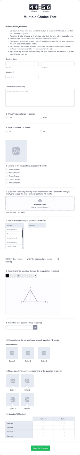 Multiple Choice Test Template Form Template