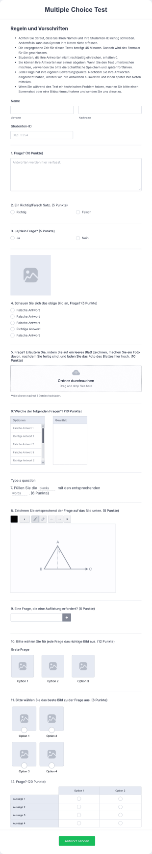 Multiple Choice Test Vorlage Form Template