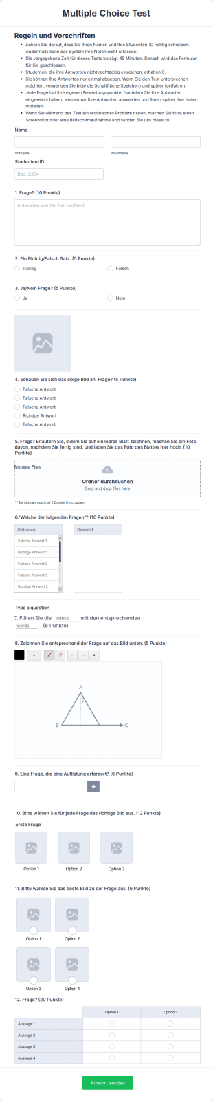 Multiple Choice Test Vorlage