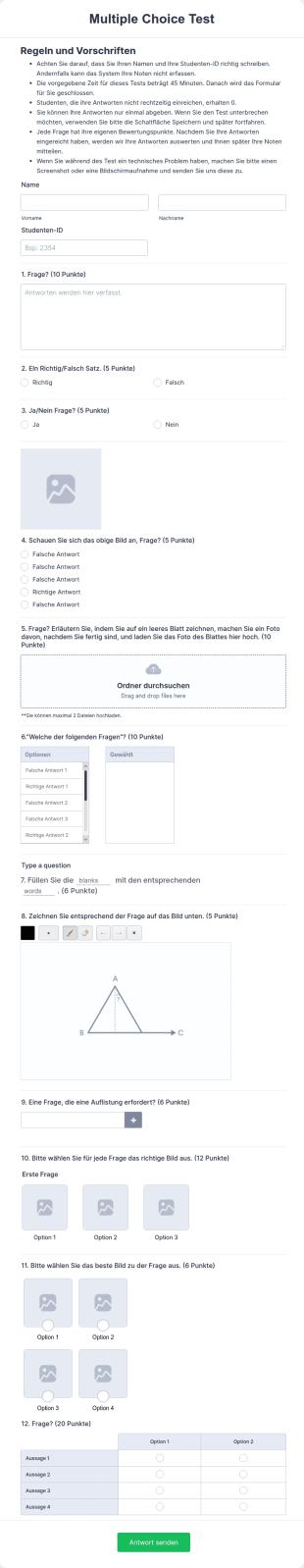 Multiple Choice Test Vorlage