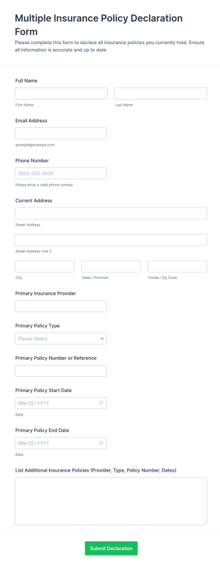 Multiple Insurance Policy Declaration Form Template
