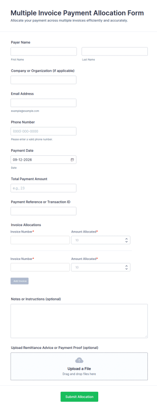 Multiple Invoice Payment Allocation Form Template