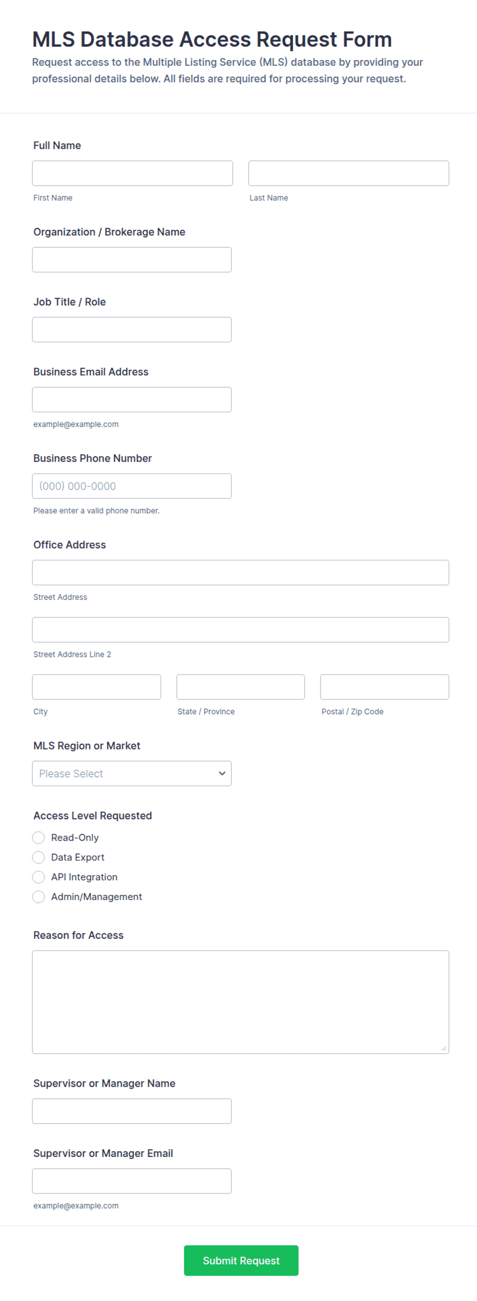 Multiple Listing Service (MLS) Database Access Request Form Template ...