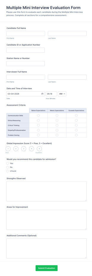Multiple Mini Interview Evaluation Form Template