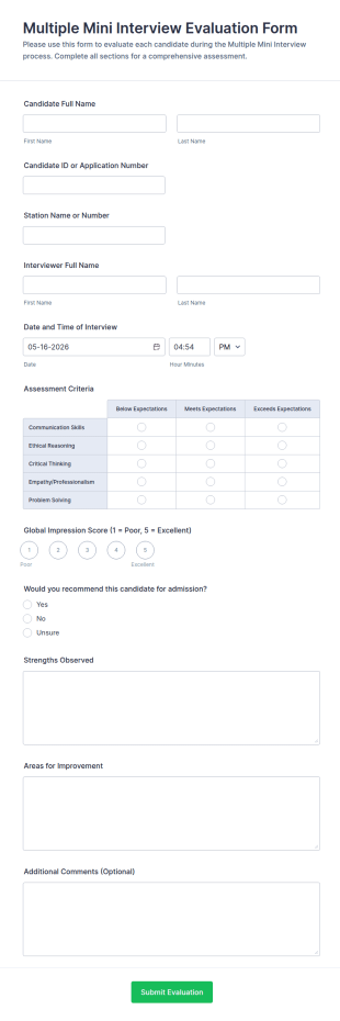 Multiple Mini Interview Evaluation Form Template