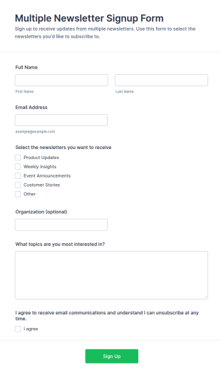 Multiple Newsletter Signup Form Template