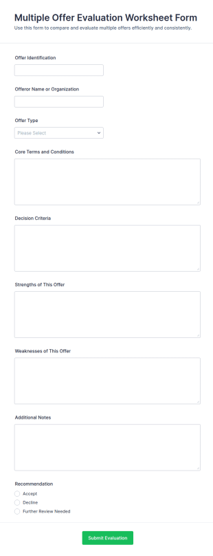 Multiple Offer Evaluation Worksheet Form Template