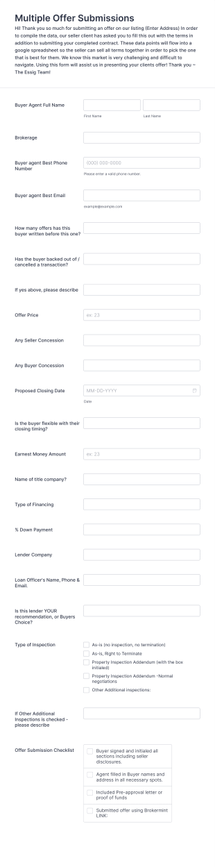 Multiple Offer Submissions Form Template