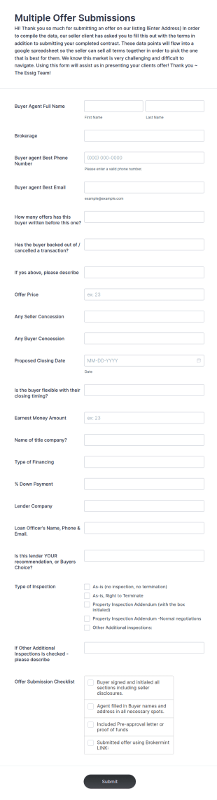 Multiple Offer Submissions Form Template