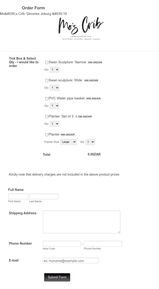 Multiple Products And Quantities Order Form Template