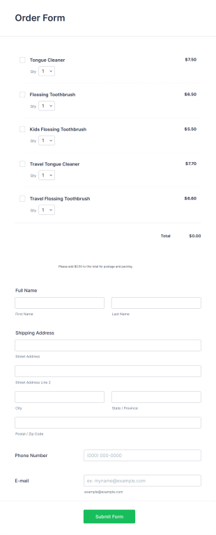 Product Order Form With Multiple Products Form Template