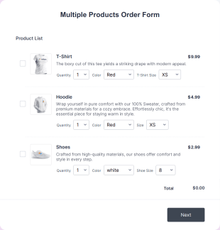 Multiple Products Order Form Template