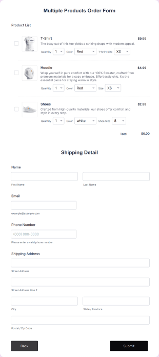 Multiple Products Order Form Template