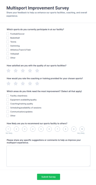 Multisport Improvement Survey Form Template