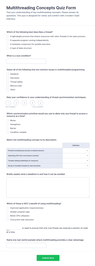Multithreading Concepts Quiz Form Template