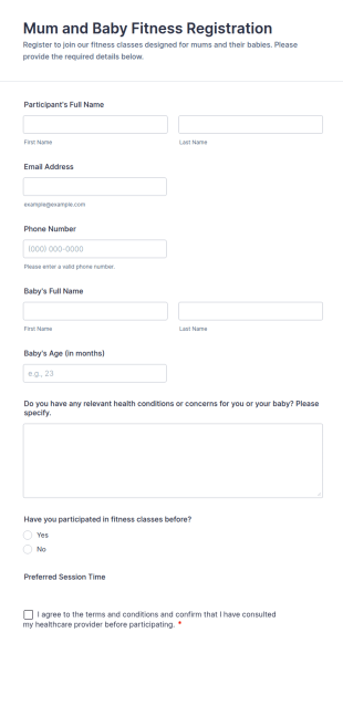 Mum And Baby Fitness Registration Form Template