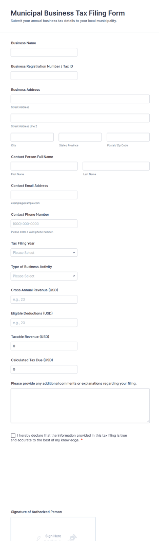 Municipal Business Tax Filing Form Template