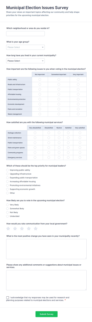 Municipal Election Issues Survey Form Template