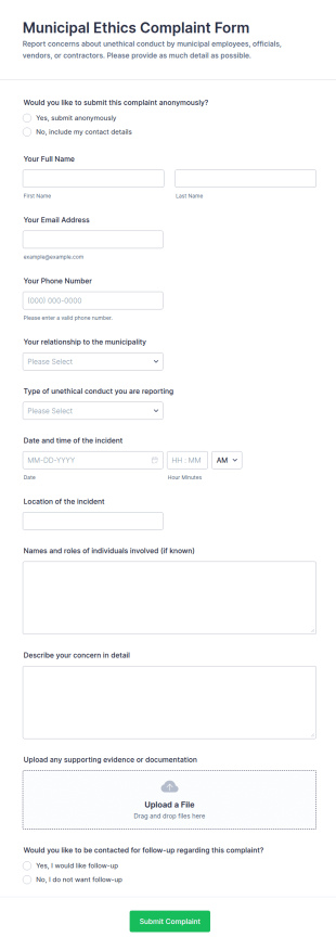Municipal Ethics Complaint Form Template
