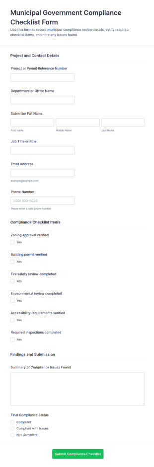 Municipal Government Compliance Checklist Form Template