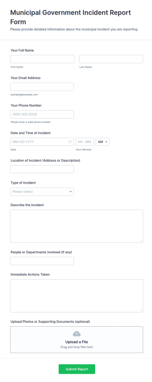 Municipal Government Incident Report Form Template