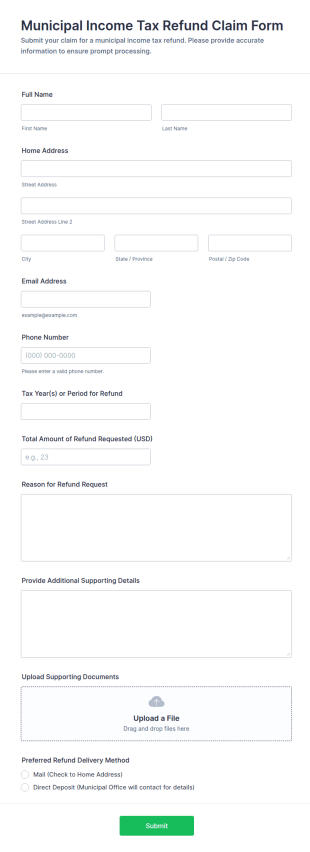 Municipal Income Tax Refund Claim Form Template