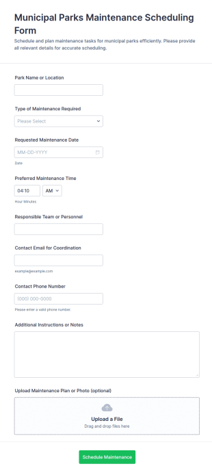 Municipal Parks Maintenance Scheduling Form Template