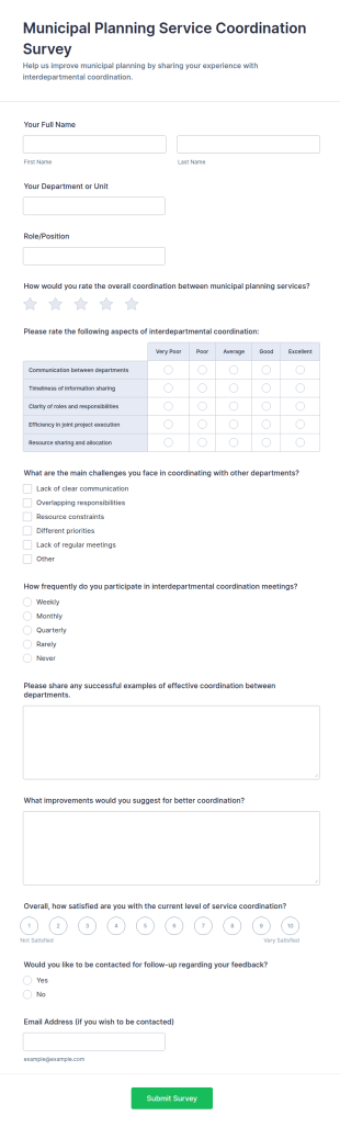 Municipal Planning Service Coordination Survey Form Template