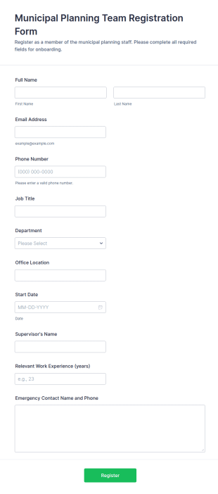 Municipal Planning Team Registration Form Template