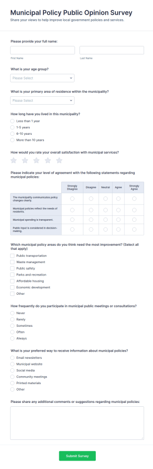 Municipal Policy Public Opinion Survey Form Template