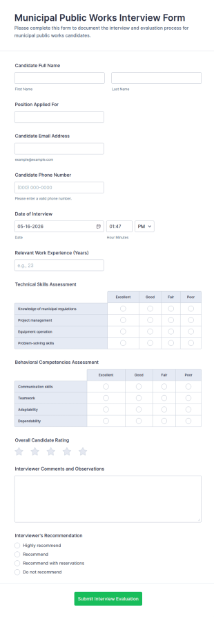 Municipal Public Works Interview Form Template