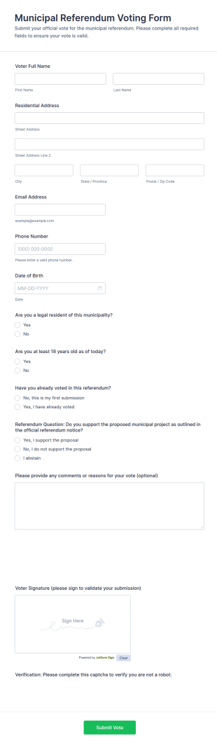 Municipal Referendum Voting Form Template