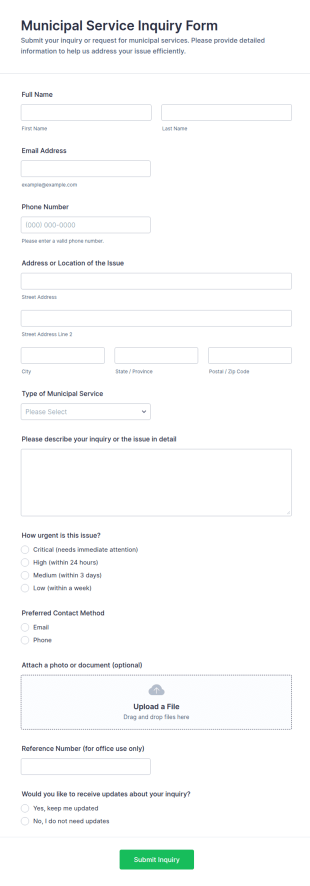 Municipal Service Inquiry Form Template