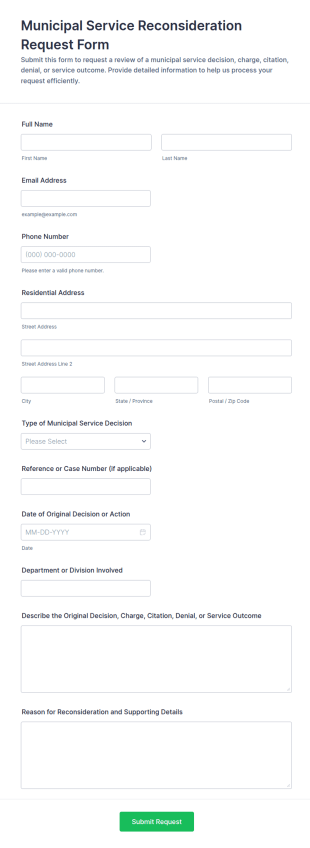 Municipal Service Reconsideration Request Form Template