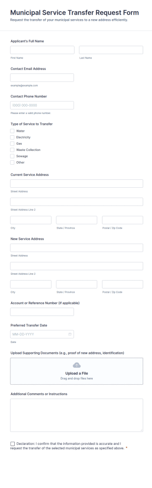 Municipal Service Transfer Request Form Template