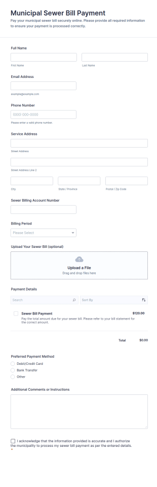 Municipal Sewer Bill Payment Form Template