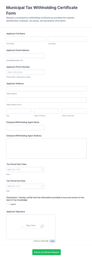 Municipal Tax Withholding Certificate Form Template