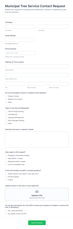 Municipal Tree Service Contact Request Form Template