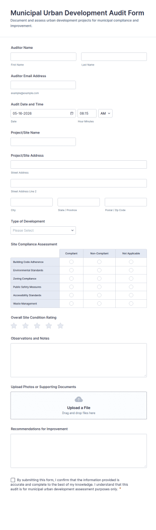Municipal Urban Development Audit Form Template