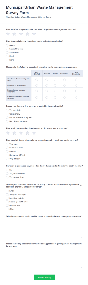 Municipal Urban Waste Management Survey Form Template