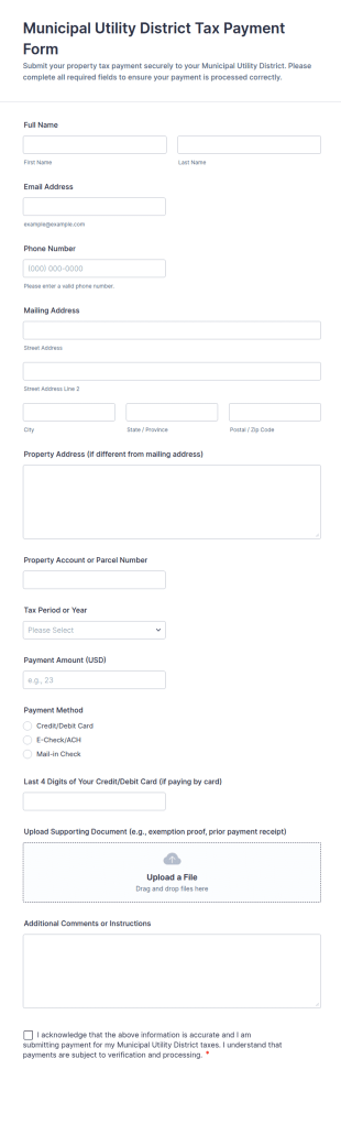 Municipal Utility District Tax Payment Form Template