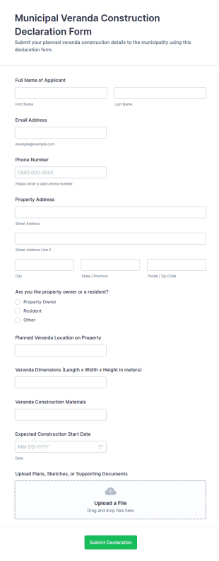 Municipal Veranda Construction Declaration Form Template
