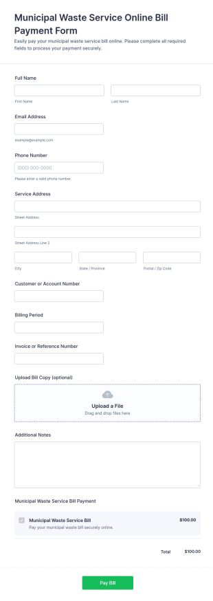 Municipal Waste Service Online Bill Payment Form Template